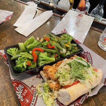 Uncle T's Oyster Bar - Shrimp Po'Boy plus side (did I say....side) of veggies! - Bars Near Me - Scott, Louisiana