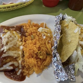 Aguacates Mexican Restaurant - Beef taco and enchilada plate with rice. - Mexican Near Me - Lockport, New York Aguacates Mexican Restaurant - Beef taco and enchilada plate with rice. - Mexican Near Me - Lockport, New York