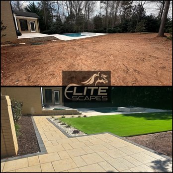 EliteScapes - Before and After with over 2,000 sqft of turf and a clean travertine walkway! Low maintenance. Sleek look. Big upgrade. - Lawn Services Near Me EliteScapes - Before and After with over 2,000 sqft of turf and a clean travertine walkway! Low maintenance. Sleek look. Big upgrade. - Lawn Services Near Me