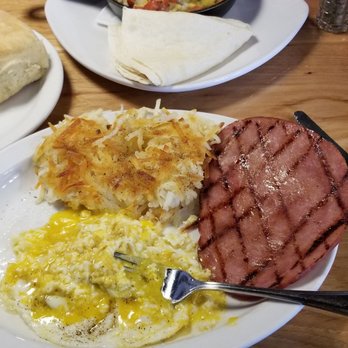 Bubba's Breakfast & BBQ - Two egg breakfast with ham and sausage gravy. - Barbeque Near Me - Jackson, Wyoming