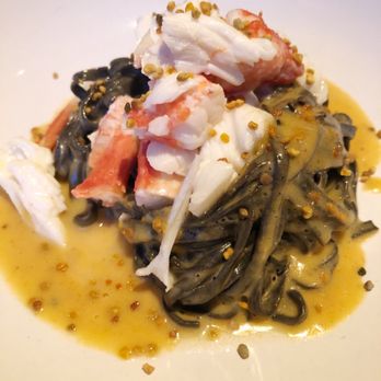 Nobie's - Spaghetti Alla Chitarra - squid ink pasta loaded with king crab, uni, togarashi - New American Near Me - Houston, Texas