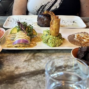 Caló Kitchen + Tequila - Filet mignon, enchilada, taquito, and frijoles. - Cocktail Bars Near Me - Costa Mesa, California