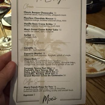 Moe's - Dessert menu 4/25/26 - Steakhouses Near Me - San Diego, California