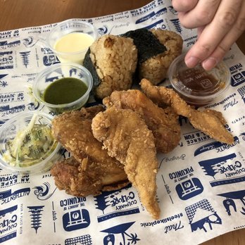 Pikunico - Mixed basket - 1 wing, 1 thigh, 2 tenders and a choice of onigiri or fingerlings. - Japanese Near Me - Los Angeles, California Pikunico - Mixed basket - 1 wing, 1 thigh, 2 tenders and a choice of onigiri or fingerlings. - Japanese Near Me - Los Angeles, California