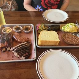 1/2 lbs brisket, 1/2 lbs ribs, charro beans, potato bread 1/2 lbs brisket, 1/2 lbs ribs, charro beans, potato bread
