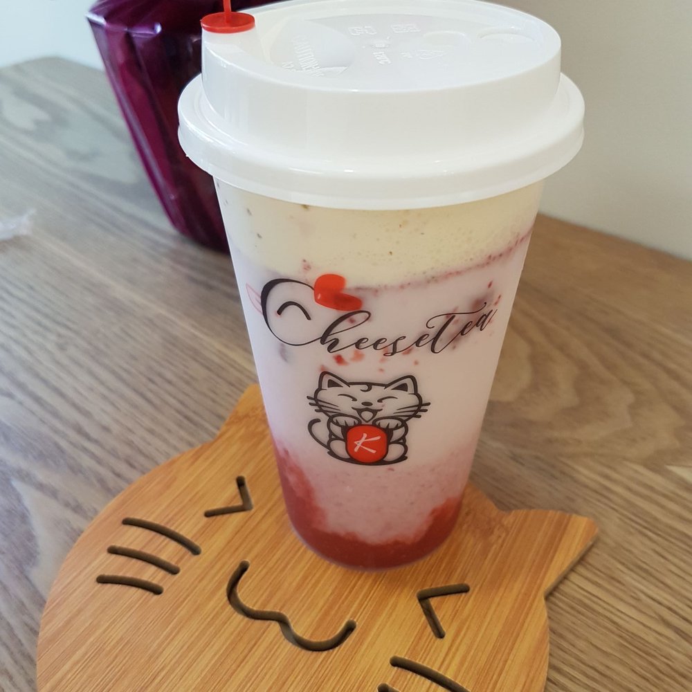 Drincup Cafe - My bf's strawberry messy milk w cheese cap. He loved it but I thought it was just average 3.5/5 - Bubble Tea Near Me - Honolulu, Hawaii Drincup Cafe - My bf's strawberry messy milk w cheese cap. He loved it but I thought it was just average 3.5/5 - Bubble Tea Near Me - Honolulu, Hawaii