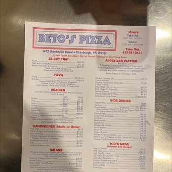 Beto's Pizza - Menu - Pizza Near Me - Pittsburgh, Pennsylvania