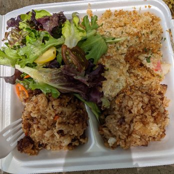 Nicky's Lunch Wagon - Crab-stuffed salmon, fried rice and toss salad - Food Stands Near Me - Honolulu, Hawaii
