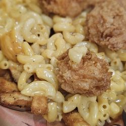 Shane's Famous Quesadilla Burgers - Kids Shrimp Basket with mac & cheese
