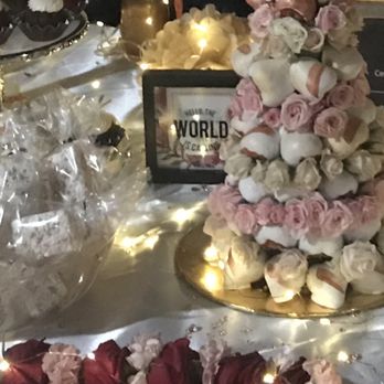 Baby So Lovely - Strawberry tower and Rice Krispies shown - Desserts Near Me Baby So Lovely - Strawberry tower and Rice Krispies shown - Desserts Near Me