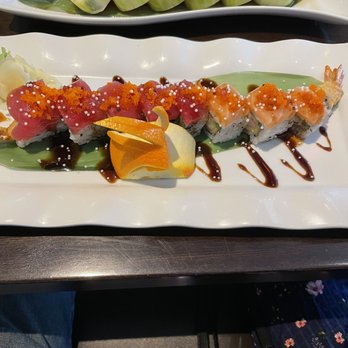 Kimbe Asian Bistro - Monster Roll on top. Sakura & Mega Rainbow roll on bottom - Japanese Near Me - Jacksonville, Florida Kimbe Asian Bistro - Monster Roll on top. Sakura & Mega Rainbow roll on bottom - Japanese Near Me - Jacksonville, Florida