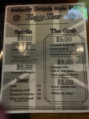 Menu photo 6 Audacity British Style Pub Manchester, CT