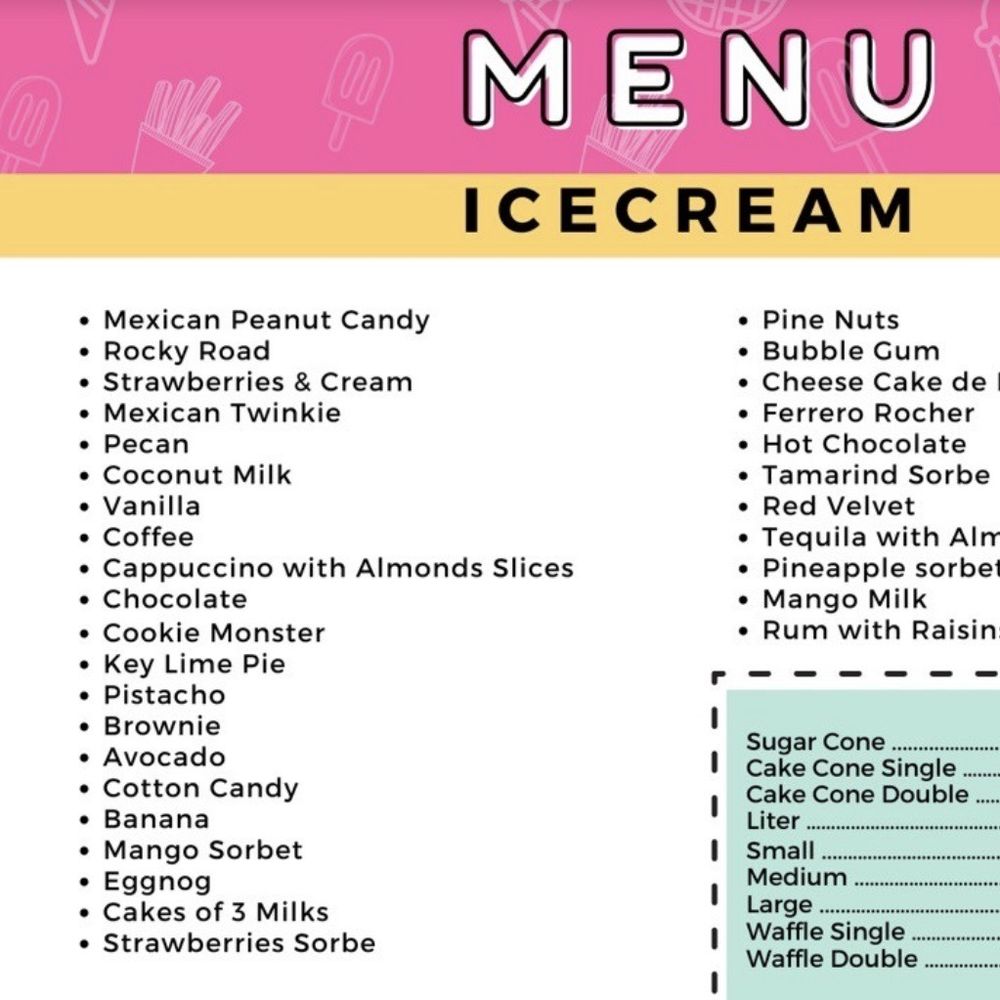 Michoacan A Pedir De Boca - menu for ice cream - Ice Cream & Frozen Yogurt Near Me - Alexandria, Virginia Michoacan A Pedir De Boca - menu for ice cream - Ice Cream & Frozen Yogurt Near Me - Alexandria, Virginia