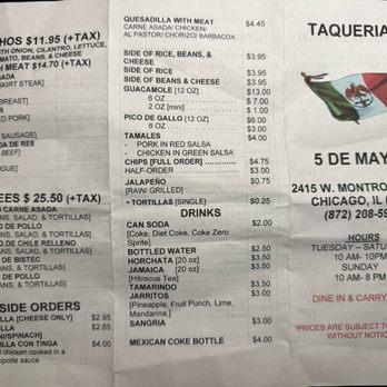Taqueria 5 de Mayo - Menu - Mexican Near Me - Chicago, Illinois Taqueria 5 de Mayo - Menu - Mexican Near Me - Chicago, Illinois
