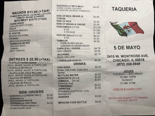 Menu photo 1 Taqueria 5 de Mayo Chicago, IL Menu photo 1 Taqueria 5 de Mayo Chicago, IL