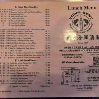 Town Sent Seafood Restaurant - Lunch menu - Seafood Near Me - Covina, California