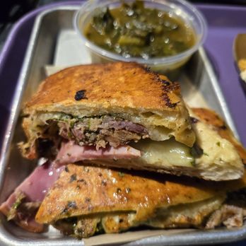 Hog & Tradition - Cubano sandwich with collard greens. Very tasty. My husband said it's one of the best cubano sandwiches he's had. - Barbeque Near Me - Henderson, Nevada