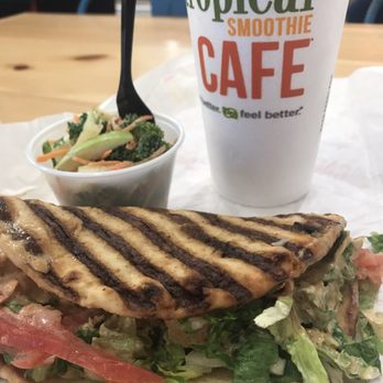 Tropical Smoothie Cafe - Acai Berry Boost smoothie, chipotle chicken flatbread and apple kale slaw - Sandwiches Near Me - Westland, Michigan Tropical Smoothie Cafe - Acai Berry Boost smoothie, chipotle chicken flatbread and apple kale slaw - Sandwiches Near Me - Westland, Michigan
