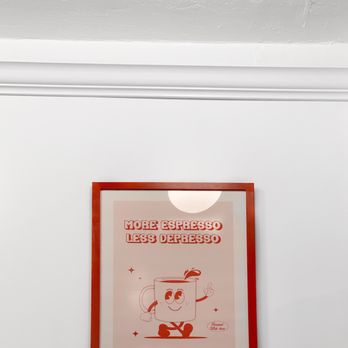 Lu & Aug's - a red framed poster of a cat - Ice Cream & Frozen Yogurt Near Me - Ardmore, Pennsylvania