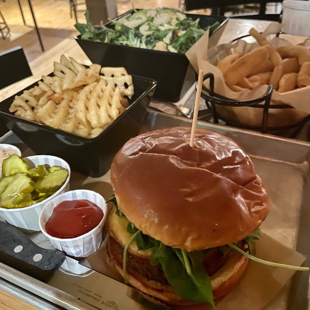 Mammoth Brewing - Veggie Burger and Waffle Fries - Breweries Near Me - Mammoth Lakes, California