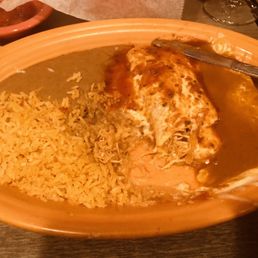 Create your own chicken enchilada and chicken burrito with rice and refried beans. Create your own chicken enchilada and chicken burrito with rice and refried beans.