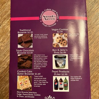 Sarah's Sweets - Back of menu - Desserts Near Me - Ann Arbor, Michigan