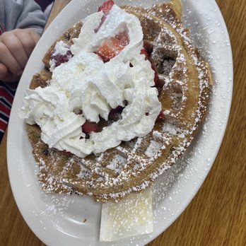 Village Green Restaurant - Waffle with chocolate chips/strawberries and whipped cream - Breakfast & Brunch Near Me - Gaithersburg, Maryland