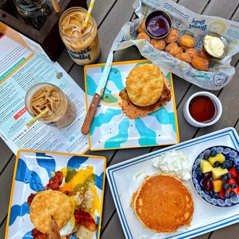 Biscuit Belly - Seaboard Station - The Rockwell Supreme  2 Pancakes & Side of Fruit Mama's Boy Bonuts - Breakfast & Brunch Near Me - Raleigh, North Carolina