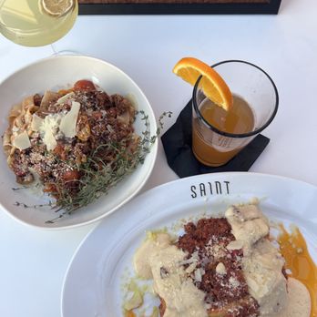 Saint - Left: Short Rib Pasta, Right: Beef Lasagna - Italian Near Me - St. Augustine, Florida