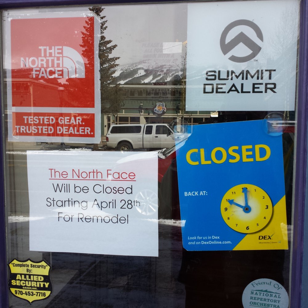 The North Face - Breckenridge - Store door with sudden announment. - Ski & Snowboard Shops Near Me - Breckenridge, Colorado The North Face - Breckenridge - Store door with sudden announment. - Ski & Snowboard Shops Near Me - Breckenridge, Colorado