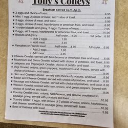 Tony's Coneys - Front of menu