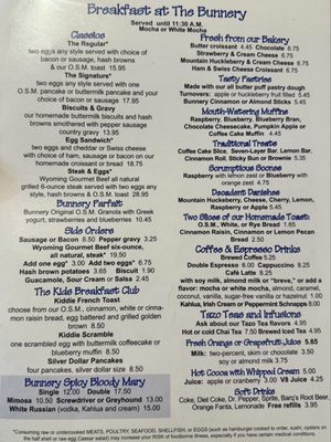Menu photo 1 The Bunnery Bakery & Restaurant Jackson, WY Menu photo 1 The Bunnery Bakery & Restaurant Jackson, WY
