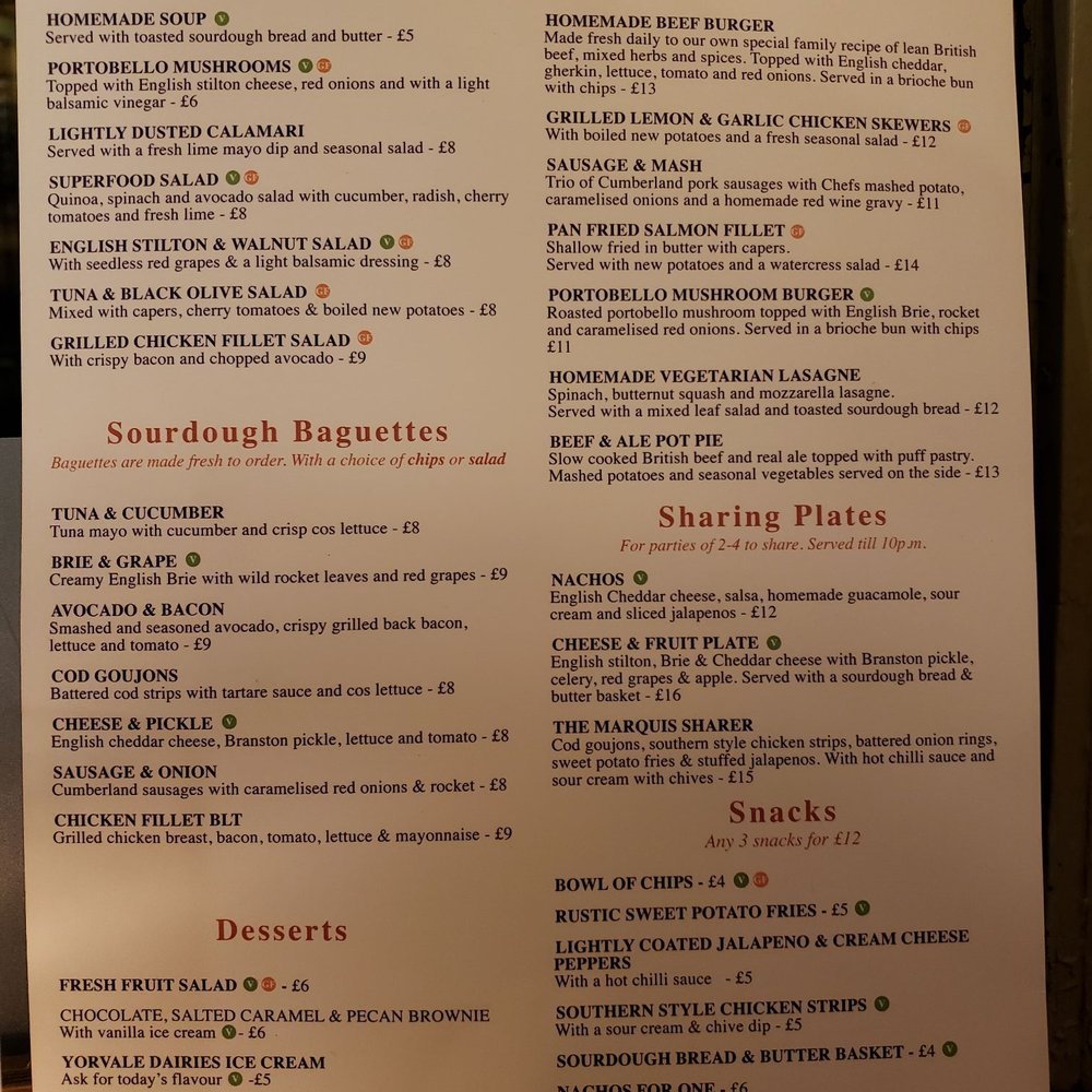 The Marquis - The menu - Pubs Near Me - London, XGL The Marquis - The menu - Pubs Near Me - London, XGL