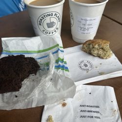 Roasting Plant Detroit - Motor city blend and Roasted Plant blend coffees. Chocolate zucchini loaf and parmesan pepper scone.