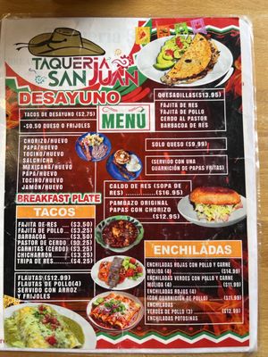 Menu photo 2 Taqueria San Juan Manor, TX