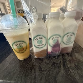 Let Eat Yogurt - Mango smoothie, peach yogurt, blueberry yogurt, mango yogurt. Had to get extra!!! - Desserts Near Me - Buena Park, California
