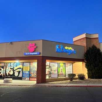 Simply Diego's - Exterior view of Simply Diego's pet store showing signage, promotional posters, and a clear storefront with large windows. - Pet Stores Near Me - Albuquerque, New Mexico
