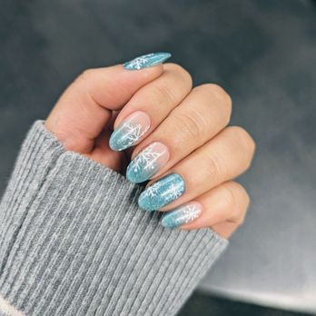 M2 Nail Lounge - Gel manicure, with blue ombre and snowflake designs - Nail Salons Near Me - Alhambra , California