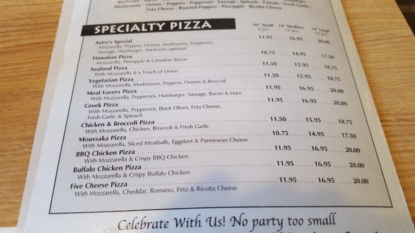 Menu photo 2 Astro's Pizza & Restaurant Enfield, CT Menu photo 2 Astro's Pizza & Restaurant Enfield, CT
