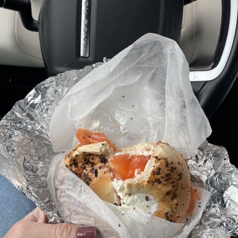 Bagel Girl - Onion bagel with cream cheese and lox!!!! - Bagels Near Me - North White Plains, New York