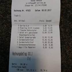 Klosterschänke Höningen - Rechnung Klosterschänke Höningen v. 08.02.2017