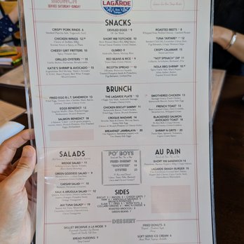 Lagarde American Eatery - Sunday brunch/lunch menu. Page 2 of 2. Food. Snacks, brunch, salads, po' boys, sides, au pain, and dessert. - New American Near Me - Chamblee, Georgia