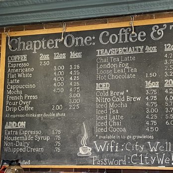 Chapter One Coffee And Tea - Menu - Coffee & Tea Near Me - Plattsburgh, New York