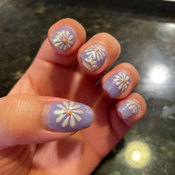 Galaxy Nail Lounge Spa - Loved my nail design, but as you can see the top coat is peeling on the thumb nail and you can see the lift happening by the cuticle. - Nail Salons Near Me - Fort Myers, Florida