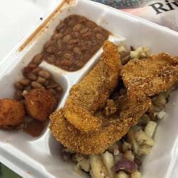 Riverside Grocery - Three fish and two vegetable plate. Very good.