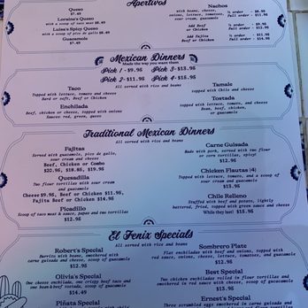 El Fenix Cafe - Menu 1-4-24 - Tex-Mex Near Me - Abilene, Texas