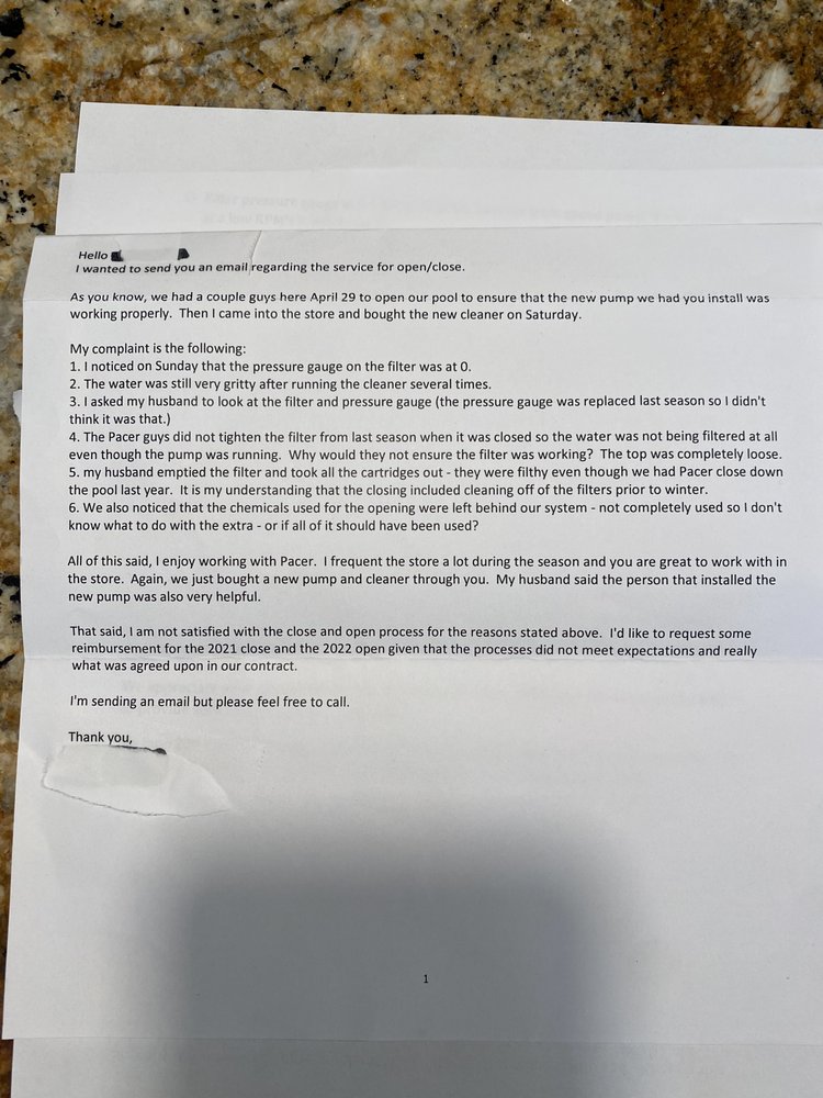 PACER POOL SERVICES Updated September 2024 267 Norwood Rd