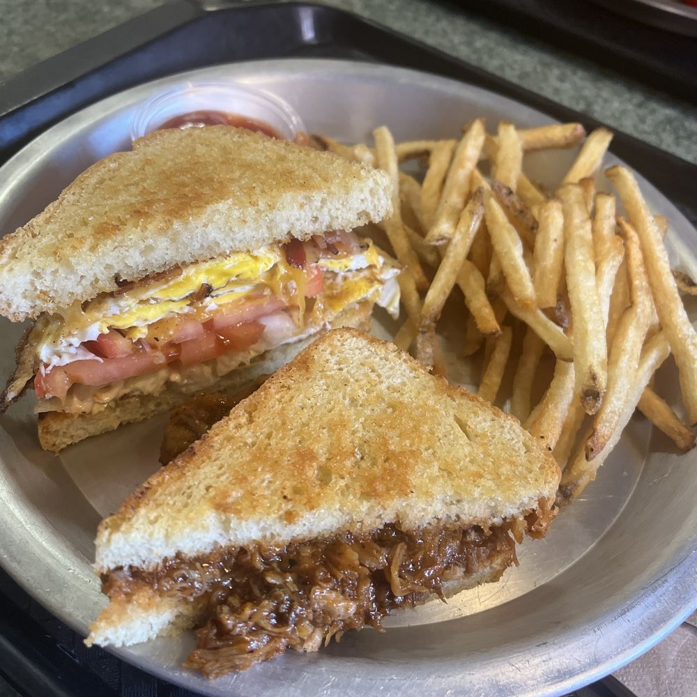 Pulled pork sandwich and BEC Quite delicious Will come back when in the area Pulled pork sandwich and BEC Quite delicious Will come back when in the area