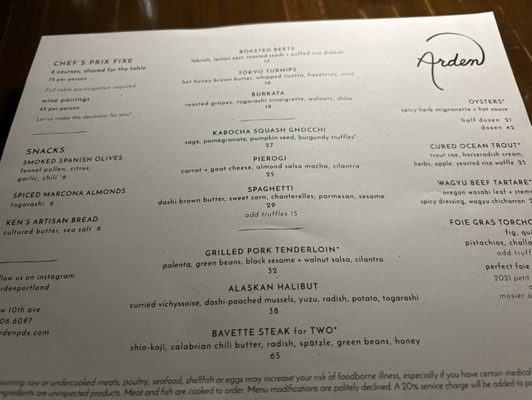 Menu photo 1 Arden  Portland, OR