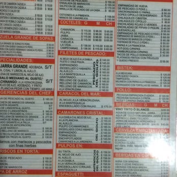 Restaurante El Caracol - Menu from January 1, 2016 - Seafood Near Me - Tecolutla, VER